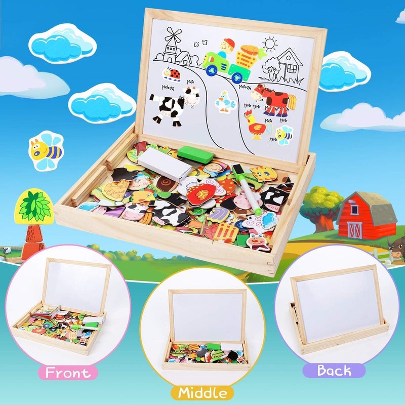 Capstro Wooden Magnetic Board Game for Kids – Double-Sided Magnetic Animal Puzzle & Drawing Board with Erasable Marker | Preschool Educational Play Set – Happy Farm - Image 5